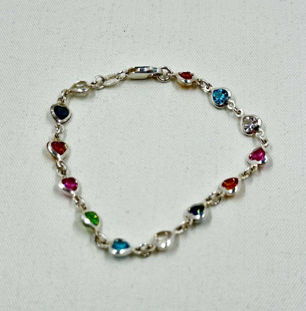 Milor 925 Sterling Silver Multi-Color Heart Bracelet, Made in Italy
